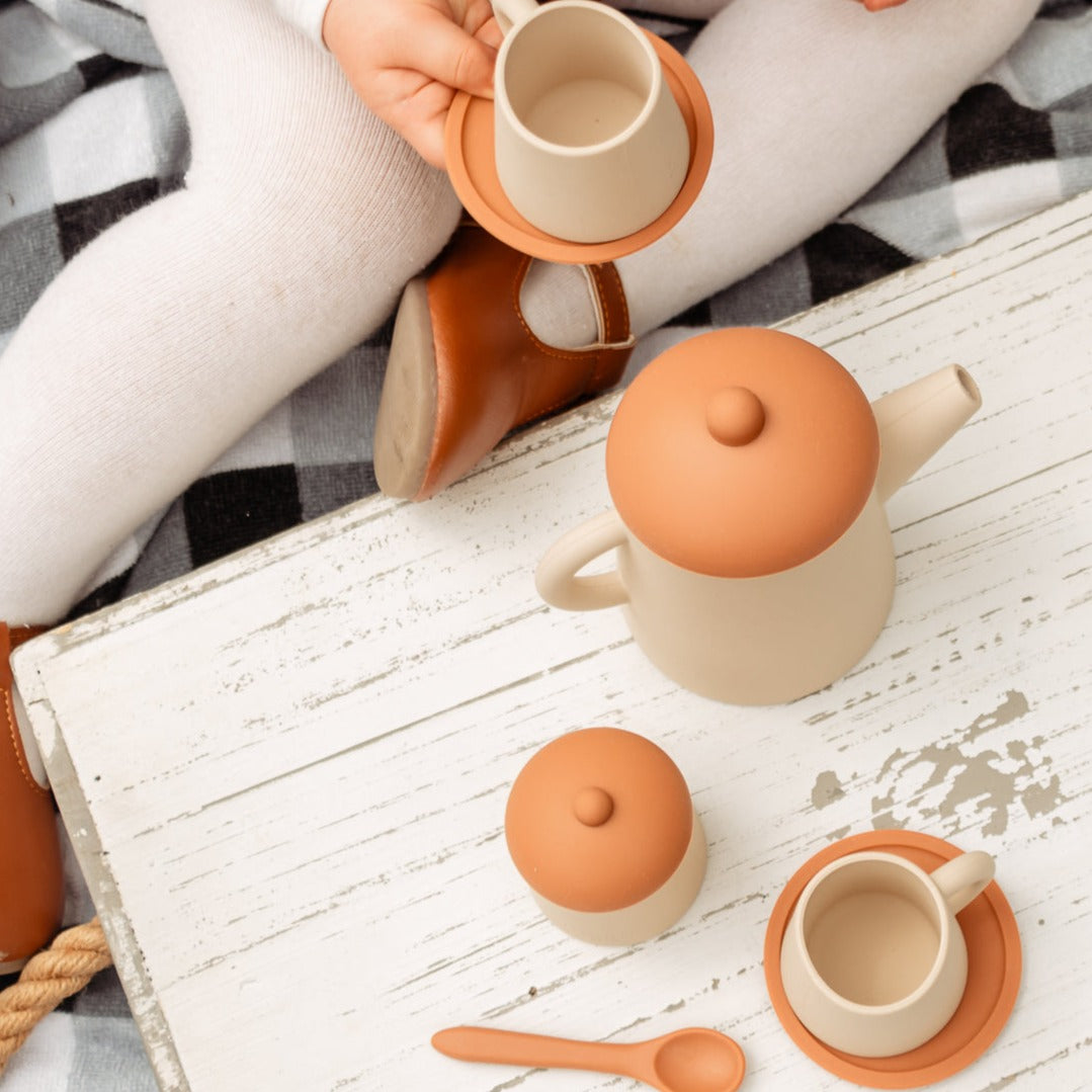 Playing with silicone Tea Set 